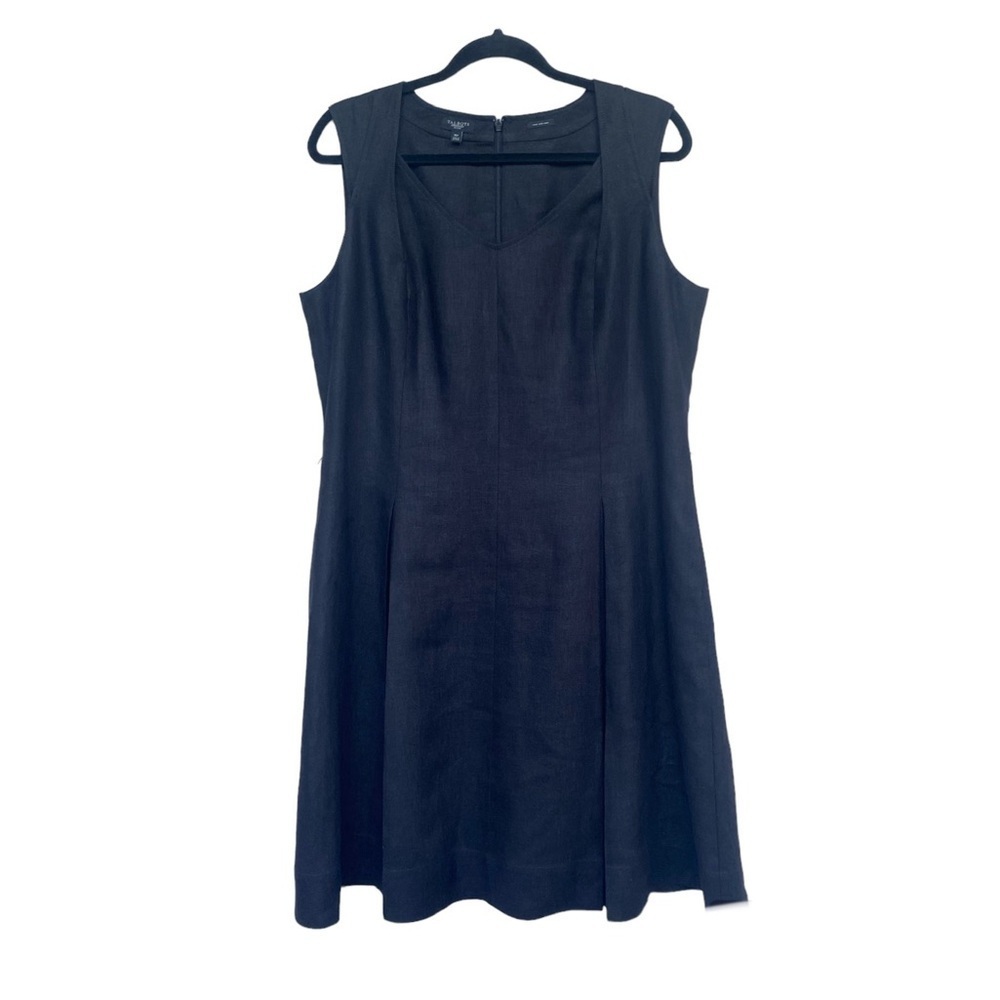 Talbots Pure Irish Linen Black Midi Dress Size 16P Sleeveless Breathable Classy